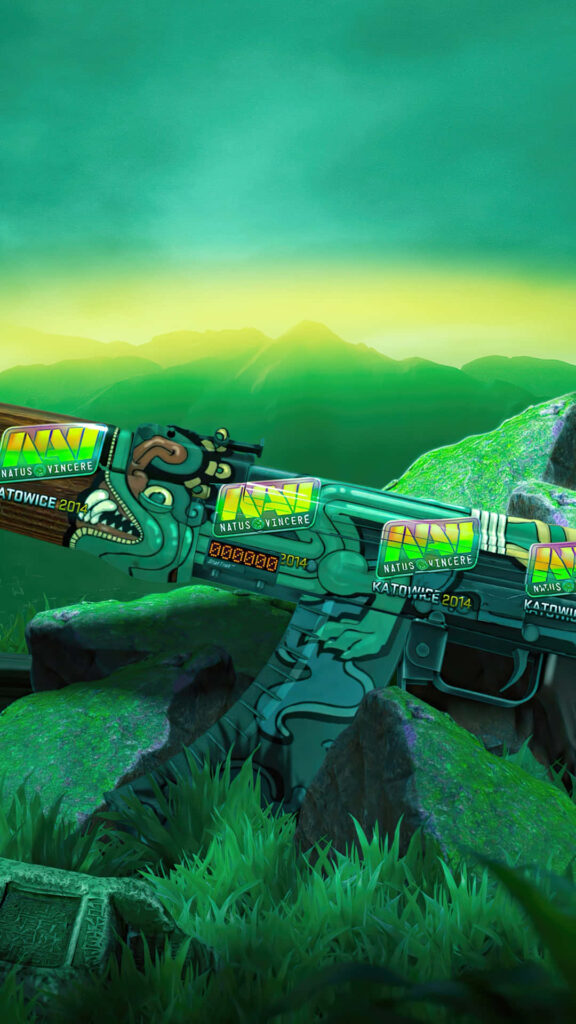High-Octane Arsenal: Emblazoned AK47 steals the spotlight in Counter-Strike Global Offensive Android background Wallpaper