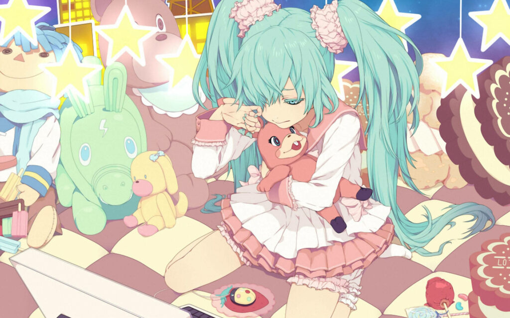 Vibrant and Lively Vocaloid: A Radiant Image of a Colorful Virtual Singer Wallpaper