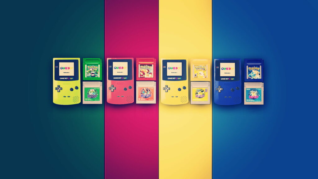 A Retro Gamer's Paradise: A Vibrant Collection of Nintendo handheld consoles bedazzling your HD wallpaper with colors