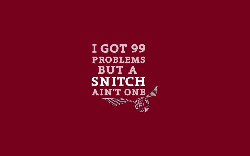Witty Wizardry: Delightful Dark Red Harry Potter Wallpaper featuring a Playful Phrase and Charming Snitch Artwork