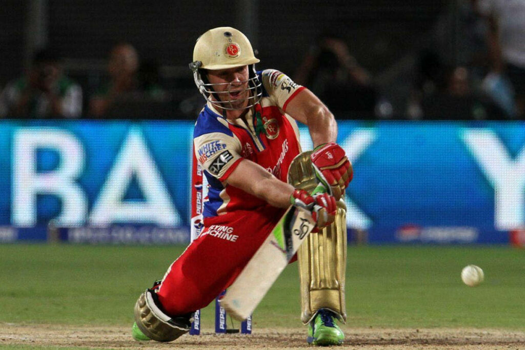 AB de Villiers powerful cricket shot action wallpaper background intense match dynamic player
