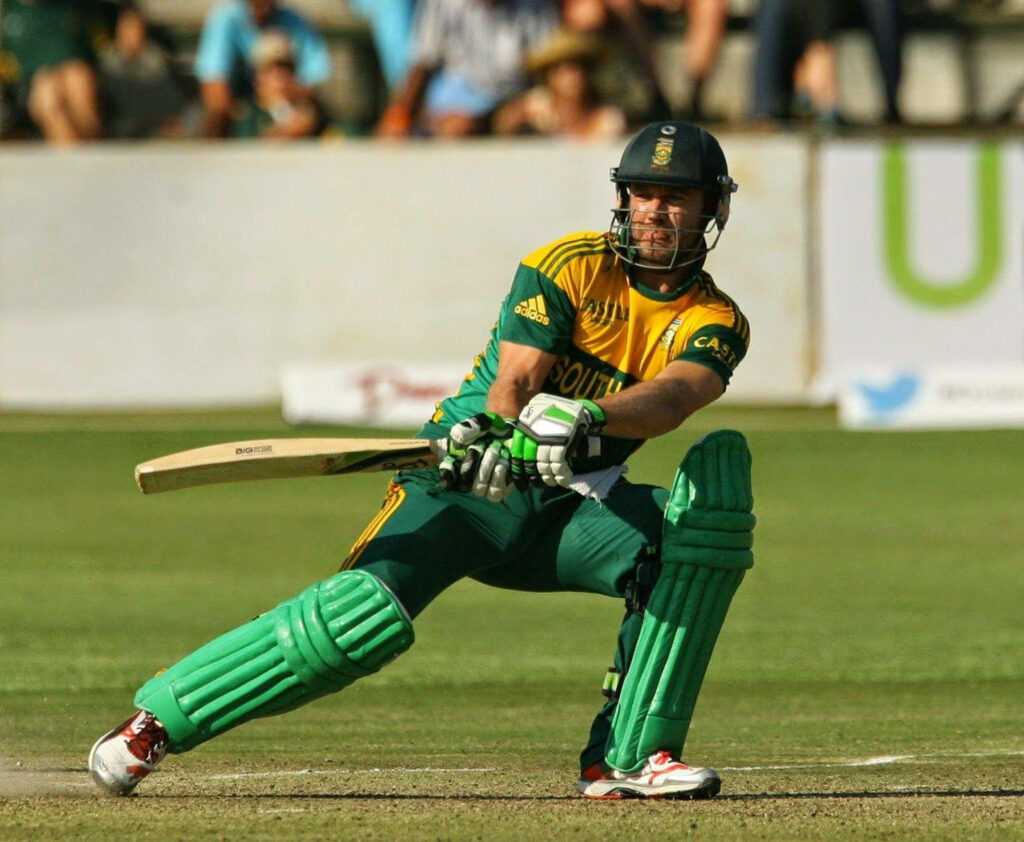 AB de Villiers unorthodox batting action wallpaper dynamic cricket shot background