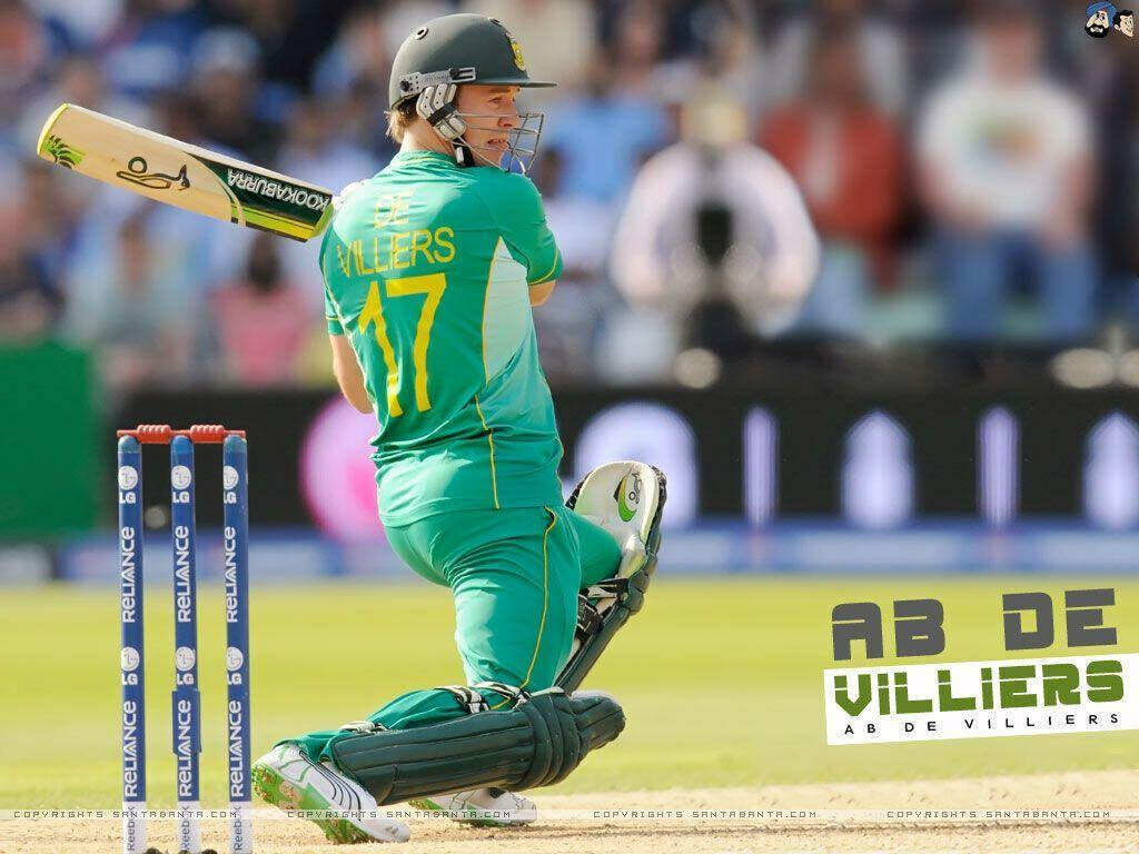 AB de Villiers dynamic cricket batting action shot vibrant wallpaper background at the crease