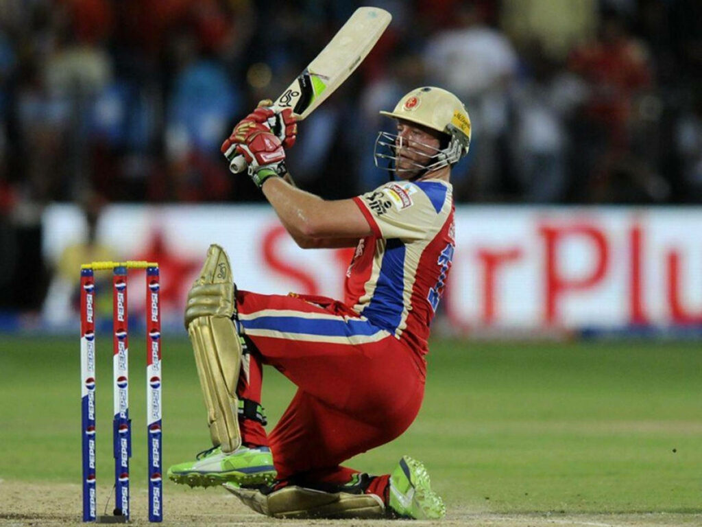 AB de Villiers batting for RCB in IPL match showcasing dynamic explosive cricket style wallpaper