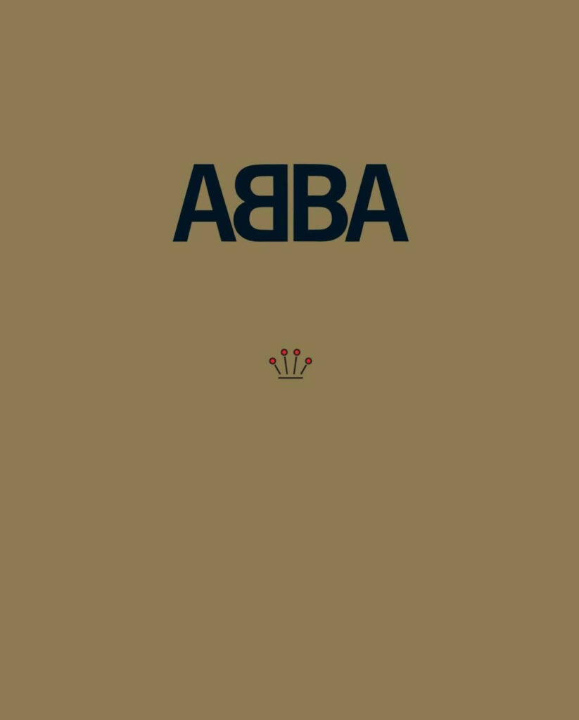 ABBA logo in bold black letters with crown on plain brown background iconic music group wallpaper