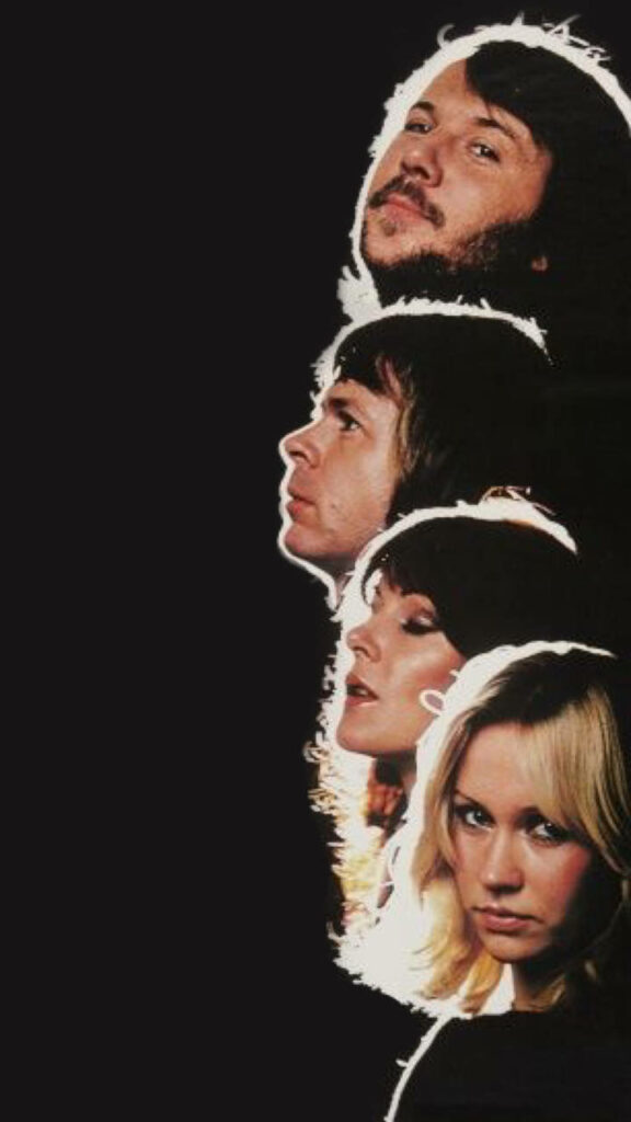 ABBA The Movie poster wallpaper with iconic band portraits on dark background music era