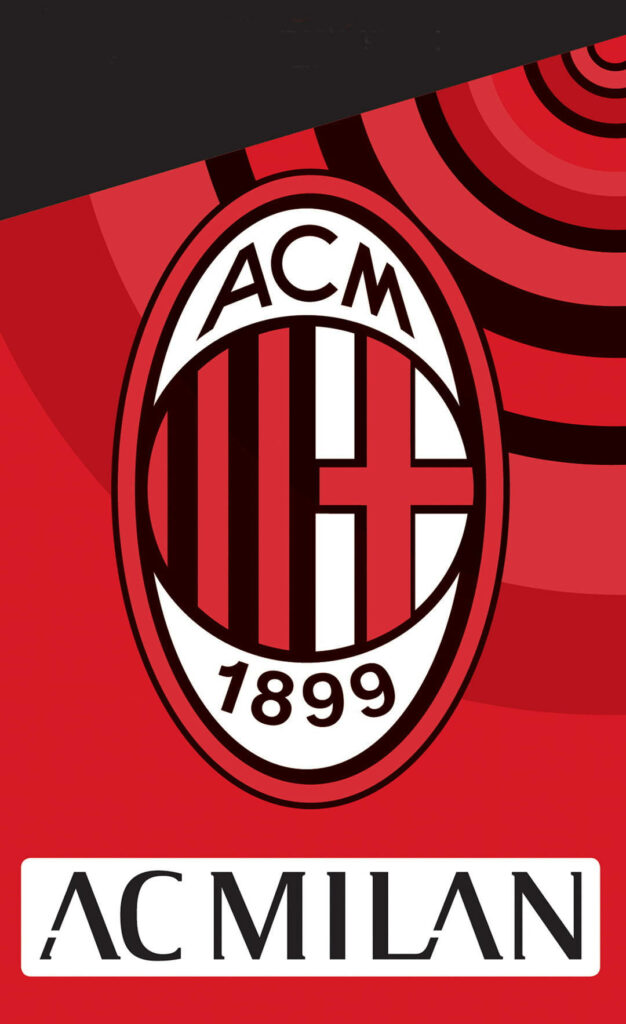 AC Milan crest wallpaper with vibrant red circular patterns showcasing football passion