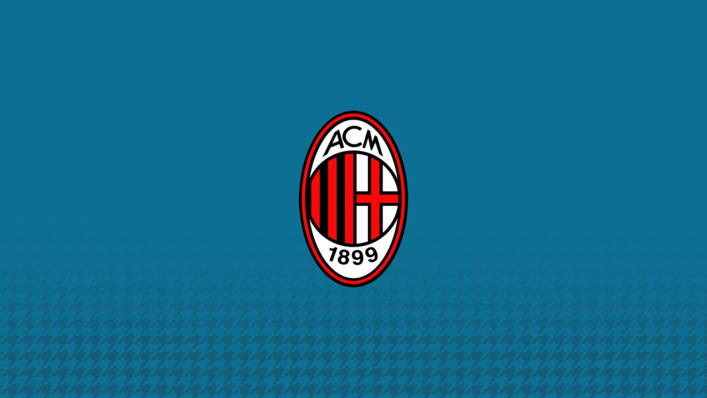 AC Milan logo wallpaper on sleek blue geometric pattern background modern football club design