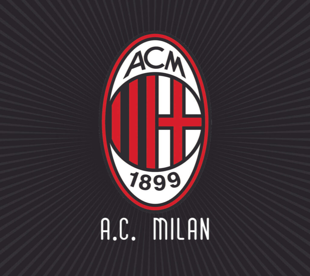 AC Milan logo wallpaper with red and black rays background showcasing club pride and power