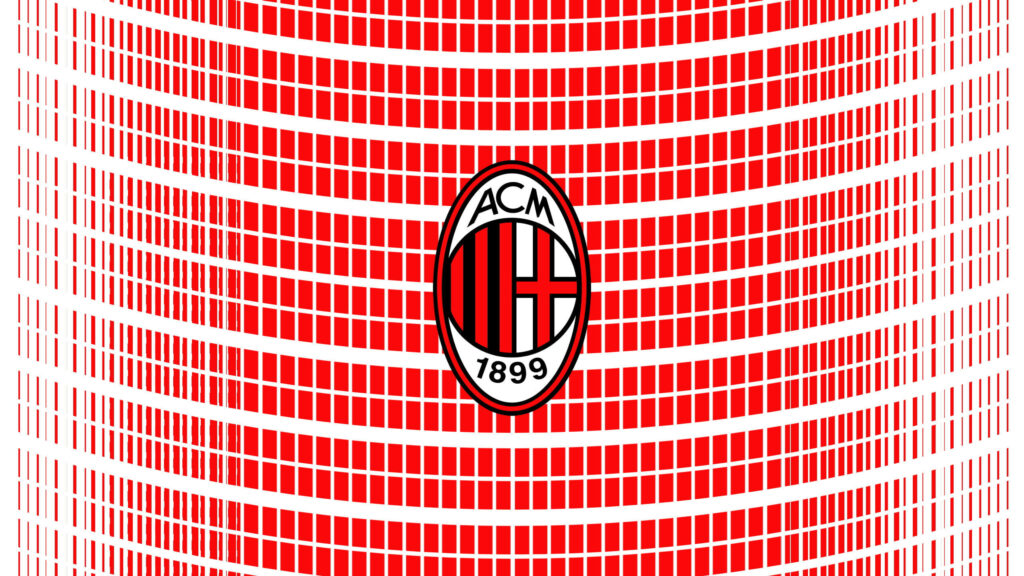 Vibrant red AC Milan wallpaper with iconic club logo and bold patterned background design
