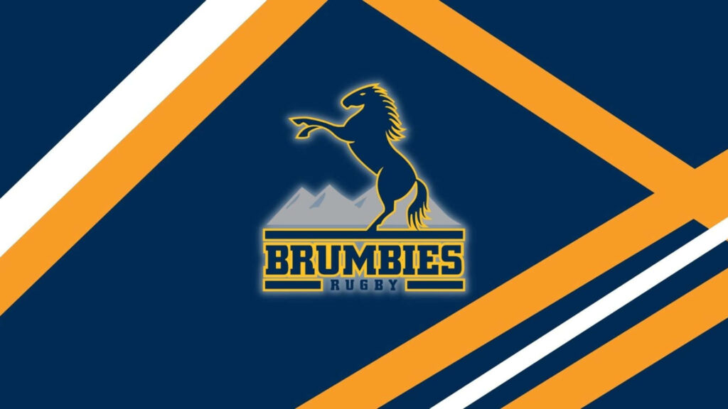 ACT Brumbies wallpaper with rearing horse logo yellow navy blue stripes sporty design