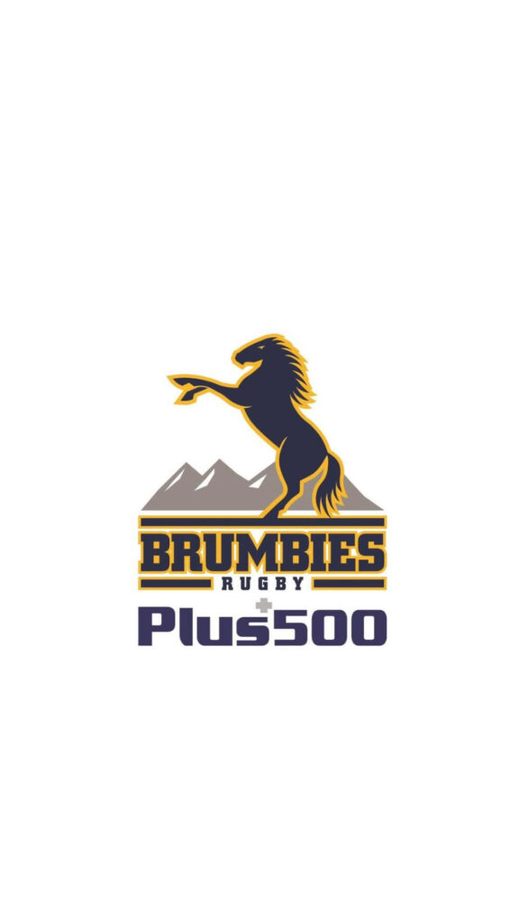 ACT Brumbies wallpaper with navy gold rearing horse team logo and mountain silhouettes background