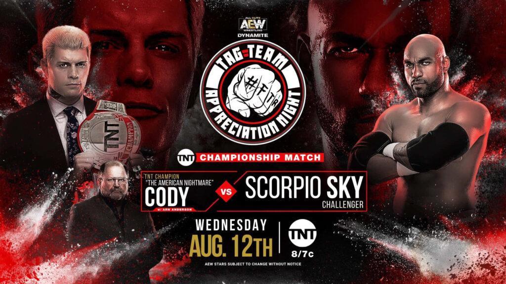 AEW Dynamite wallpaper with TNT Champion Cody Scorpio Sky Arn Anderson bold red black design