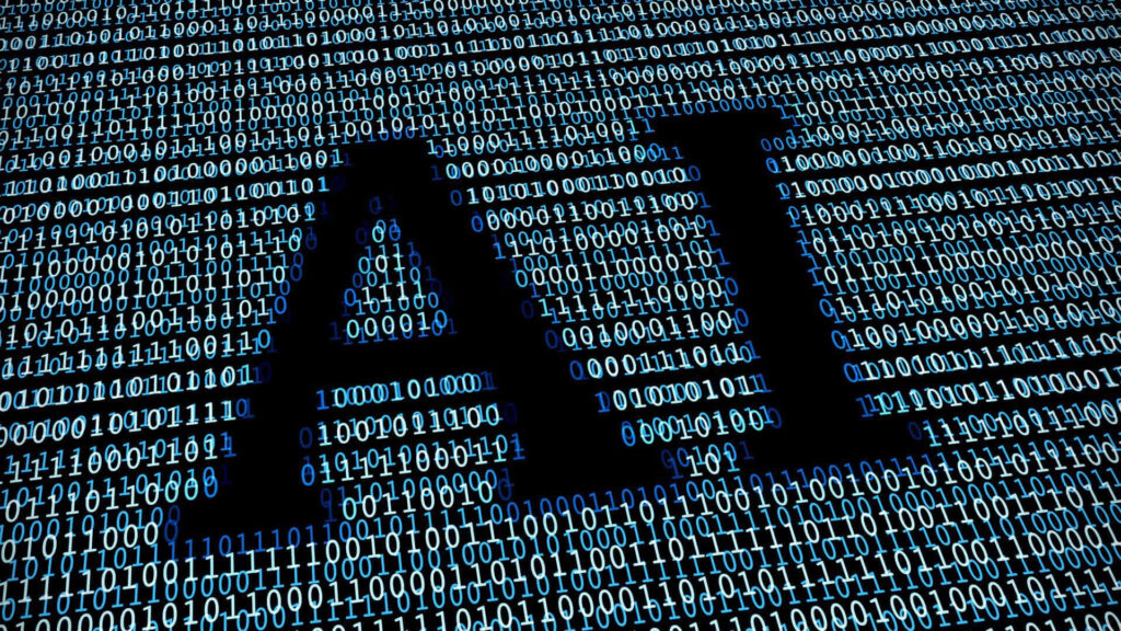 Striking AI Wallpaper: Glowing Binary Code & Digital Technology Design