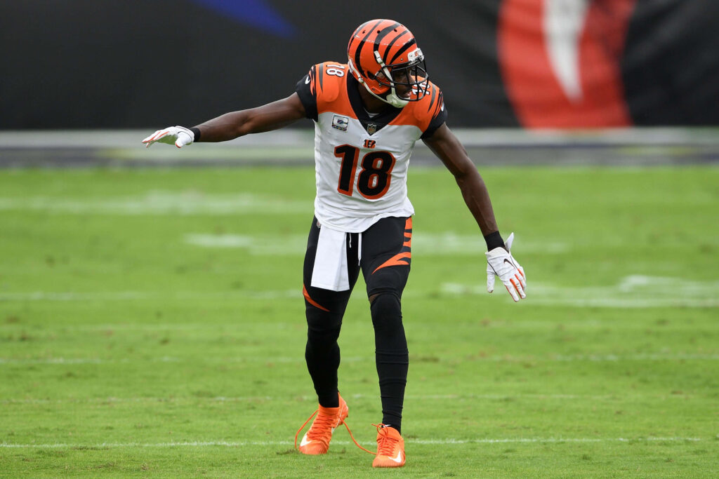 A J Green Cincinnati Bengals mid game action football player making a play on the field wallpaper