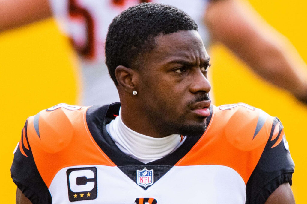 A J Green Cincinnati Bengals focused wide receiver displaying intensity perfect wallpaper background