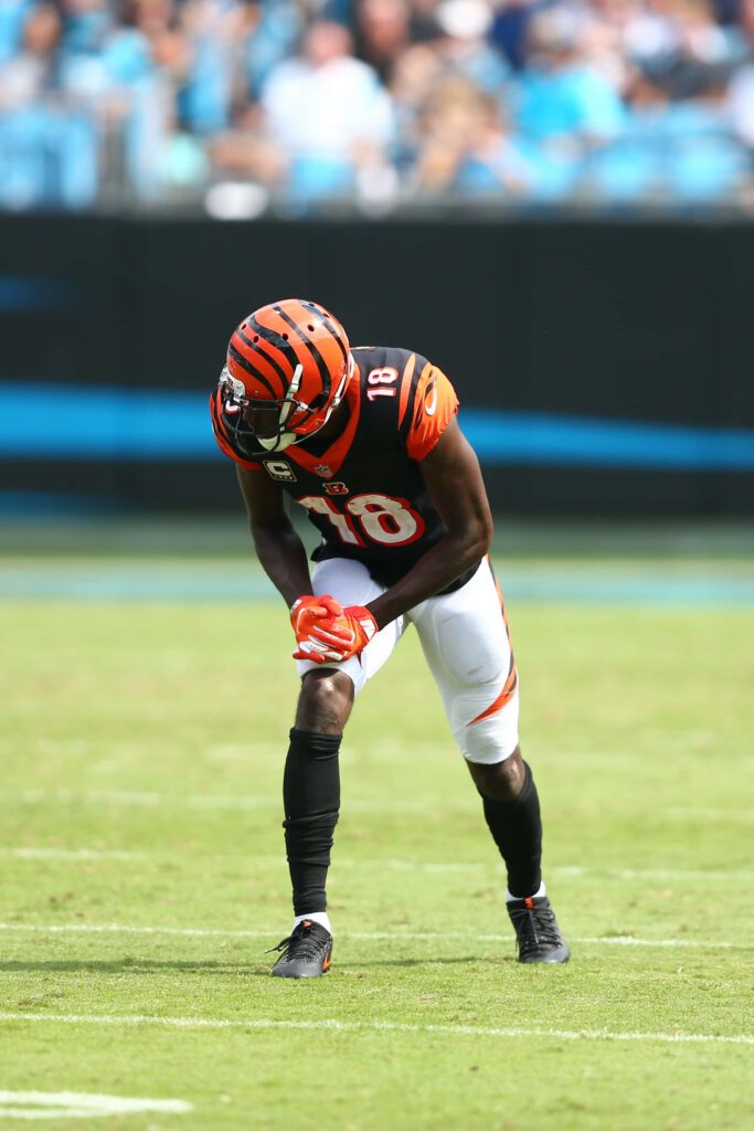 A.J. Green focused on football field in Cincinnati Bengals uniform dynamic inspirational wallpaper