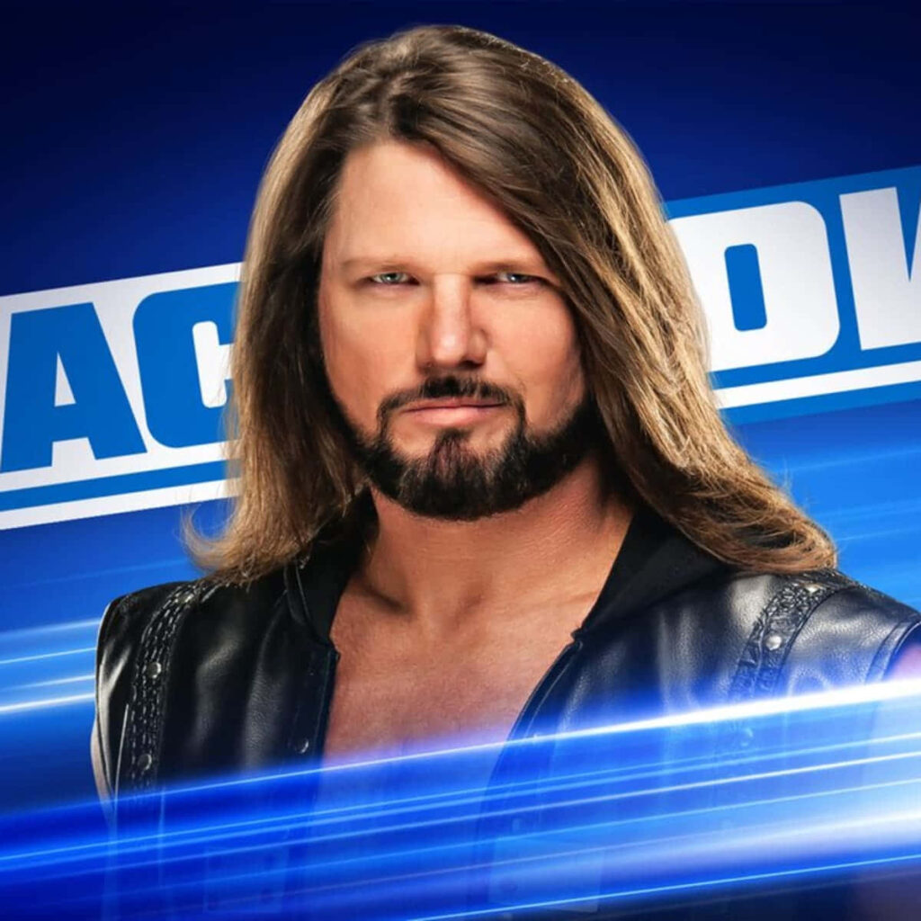 AJ Styles dynamic graphic wallpaper vibrant blue SmackDown background with sleek light effects