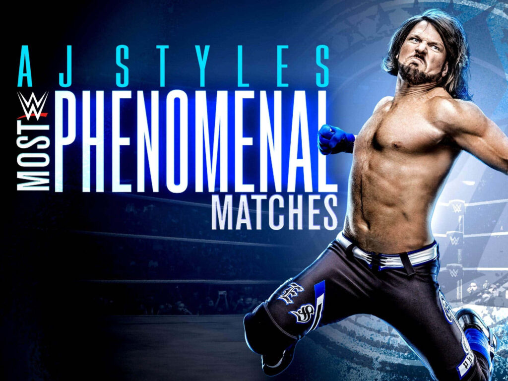AJ Styles powerful pose WWE wallpaper dramatic wrestling arena highlights phenomenal matches