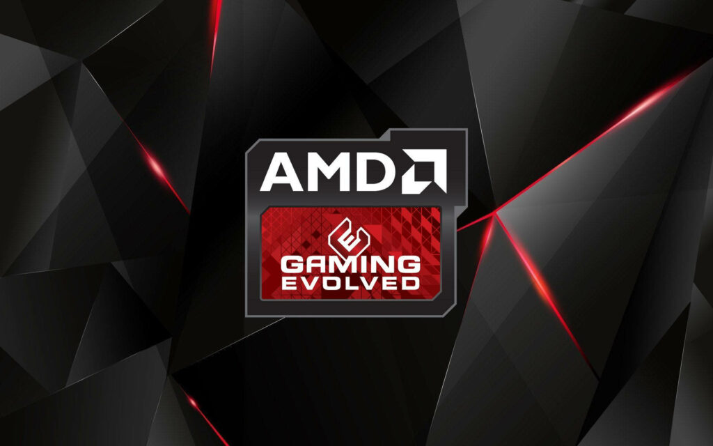 AMD Gaming Evolved logo on sleek black geometric background with red accents gaming wallpaper