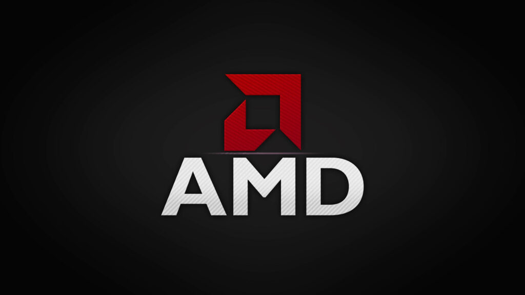 AMD logo metallic texture on dark gradient background sleek modern wallpaper design