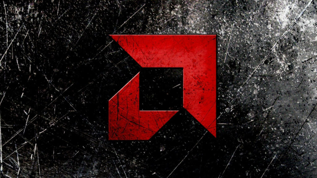 AMD logo bold red design on scratched grunge background edgy tech wallpaper for enthusiasts