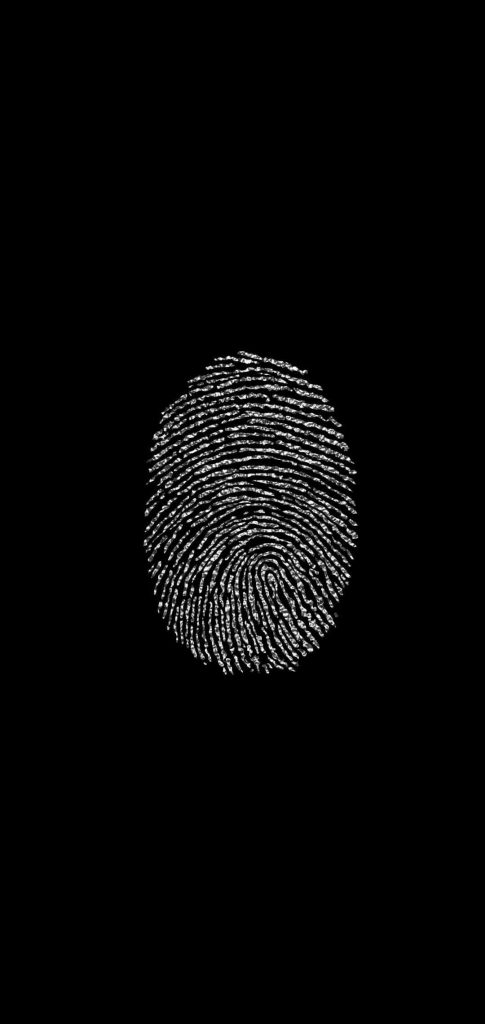 White fingerprint on black AMOLED wallpaper minimalist tech design high contrast OLED background
