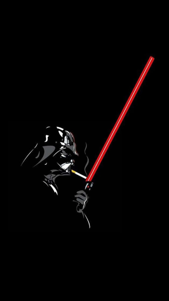 Minimalist Darth Vader AMOLED Wallpaper with Red Lightsaber
