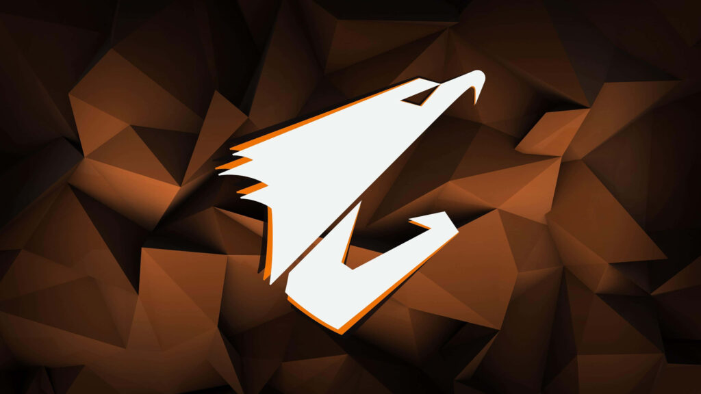 AORUS Eagle logo on geometric brown and black abstract background wallpaper design