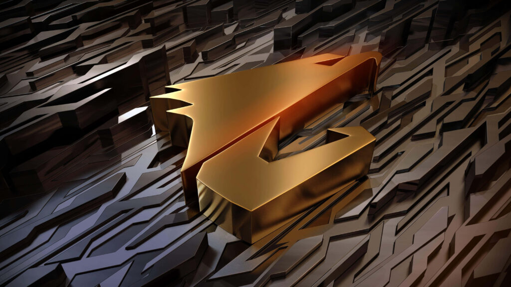 AORUS logo with golden accent on textured dark background modern premium wallpaper design