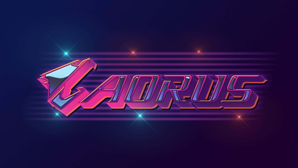 AORUS logo glowing in bold neon lights on dark background futuristic vibrant wallpaper design