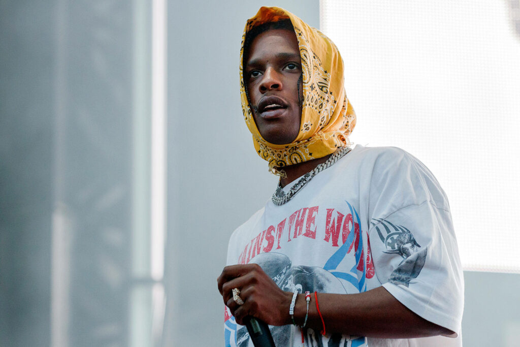 AASAP Rocky performing wearing bright yellow bandana stylish bold look wallpaper background