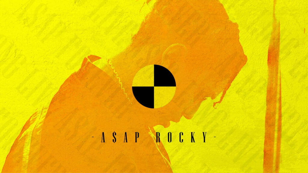 Orange silhouette of A$AP Rocky with Testing crash test symbol vibrant wallpaper background