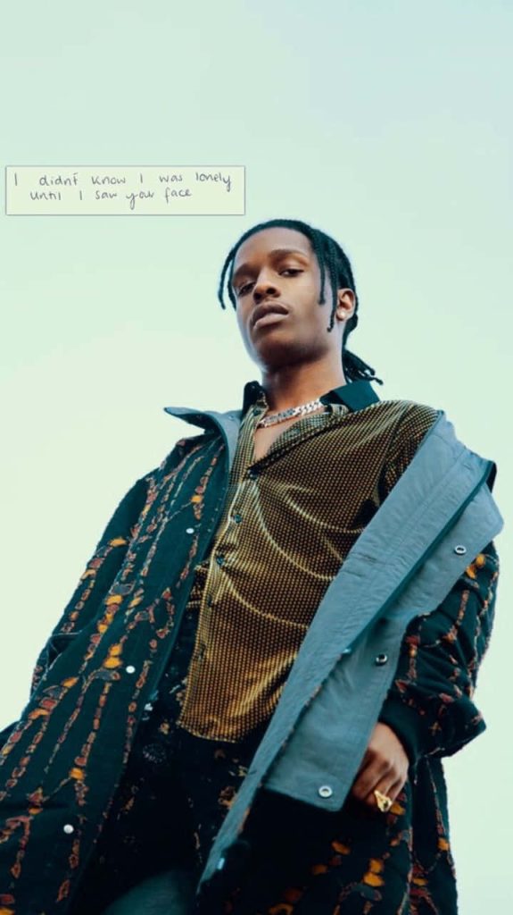 Portrait of rapper A$AP Rocky in patterned outfit with 