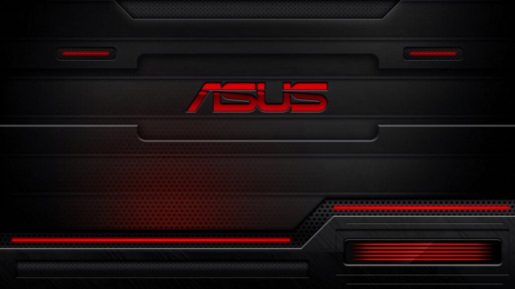 ASUS wallpaper with sleek black and red futuristic design and central ASUS logo background
