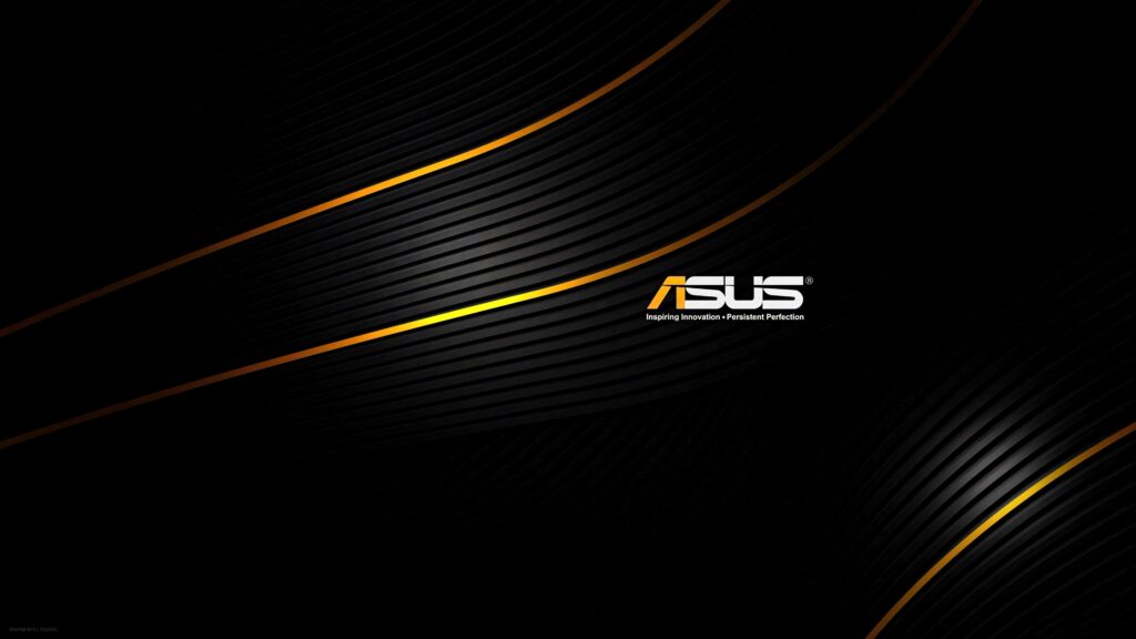 Sleek ASUS wallpaper with black waves and gold accents representing modern technology innovation