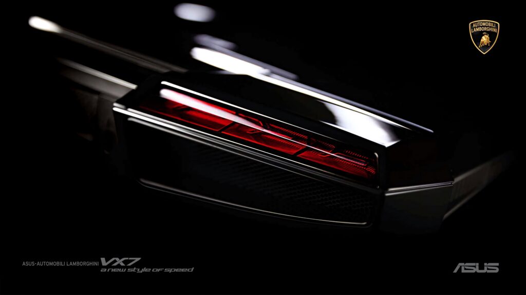 Close-up of Lamborghini VX7 rear taillight sleek luxury car wallpaper black background