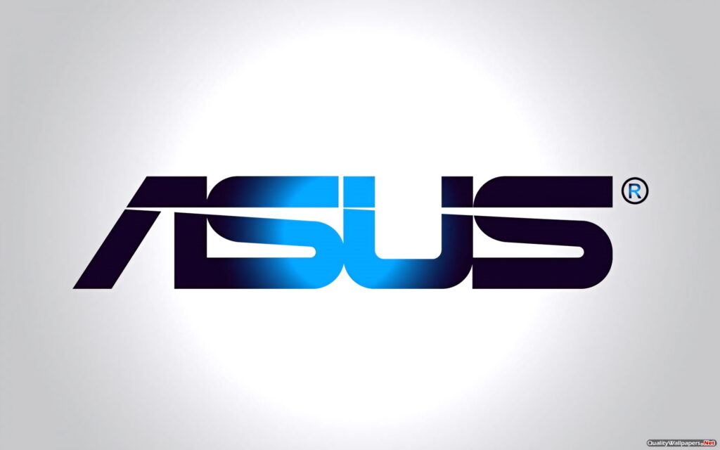 ASUS logo wallpaper with bold blue black gradient on white background modern tech design
