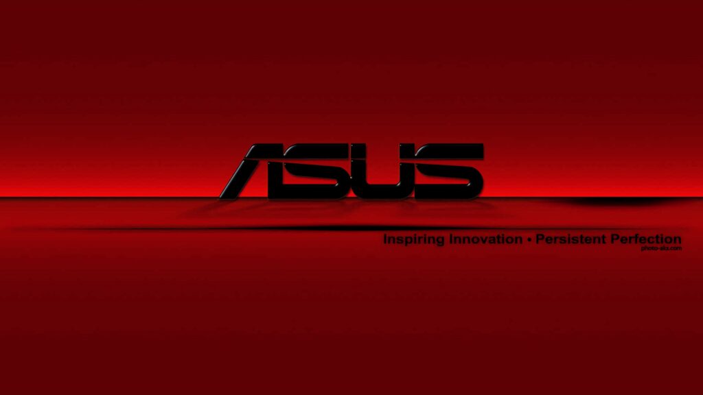 ASUS logo on red black gradient background with Inspiring Innovation Persistent Perfection tagline Wallpaper