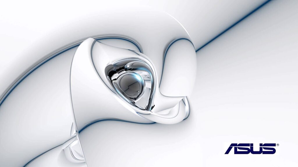 ASUS sleek modern wallpaper with smooth white silver abstract shapes and logo futuristic design
