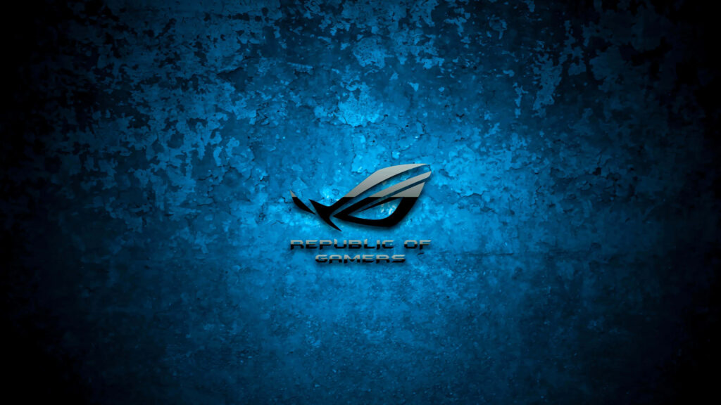ASUS ROG logo on textured blue background highlighting Republic of Gamers gaming excellence wallpaper