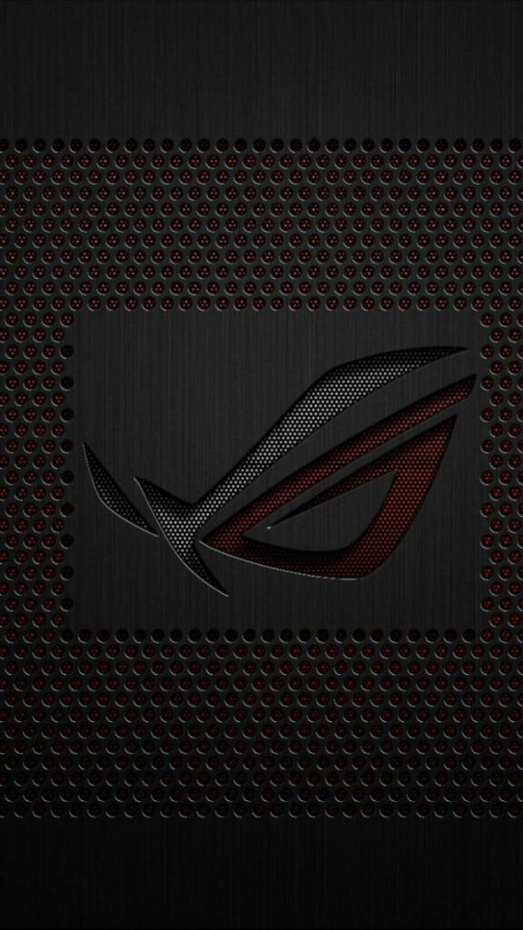 ASUS ROG logo on dark metallic background with red perforations gaming phone wallpaper design