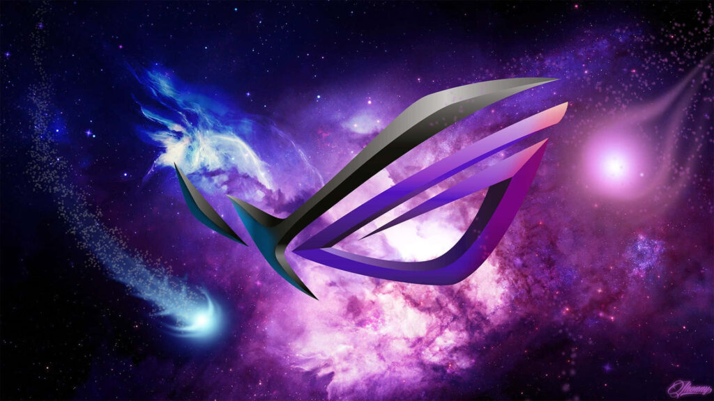 ASUS ROG wallpaper with Republic of Gamers logo on vibrant cosmic background for gaming fans