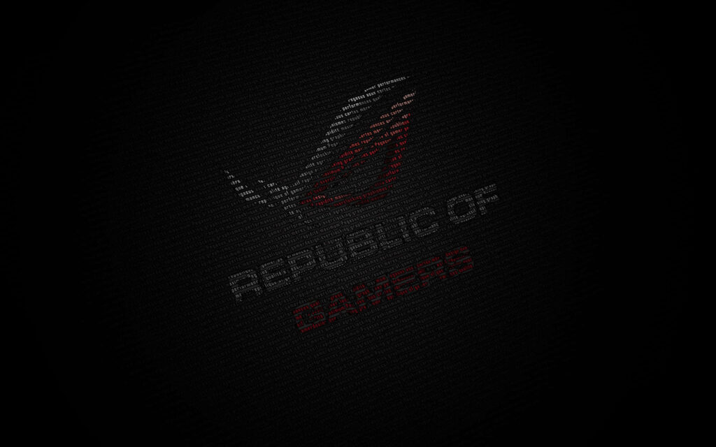ASUS ROG logo wallpaper with sharp red silver tones on dark textured gaming background