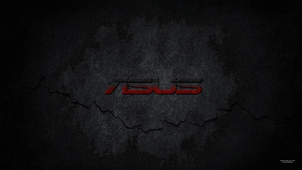 ASUS logo in red and black on cracked dark textured background modern bold wallpaper