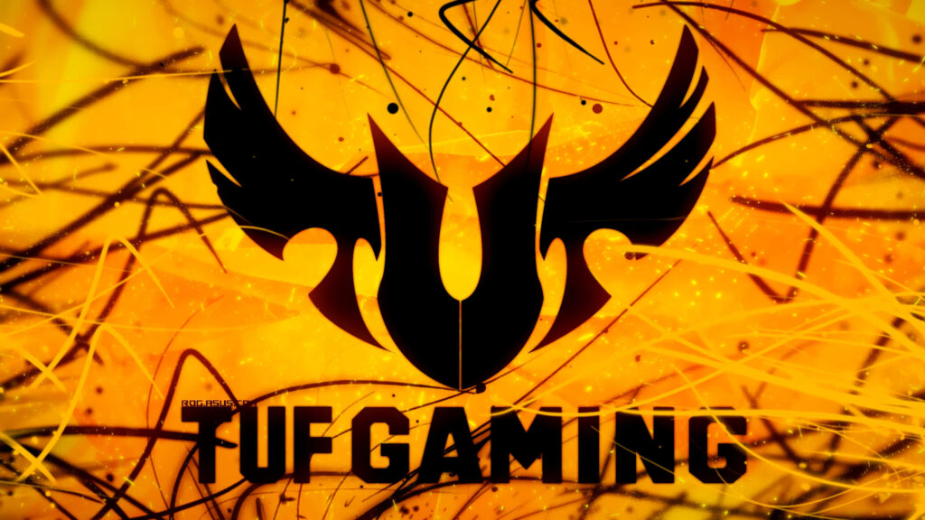 ASUS TUF Gaming logo on vibrant yellow and black abstract background rugged energetic wallpaper