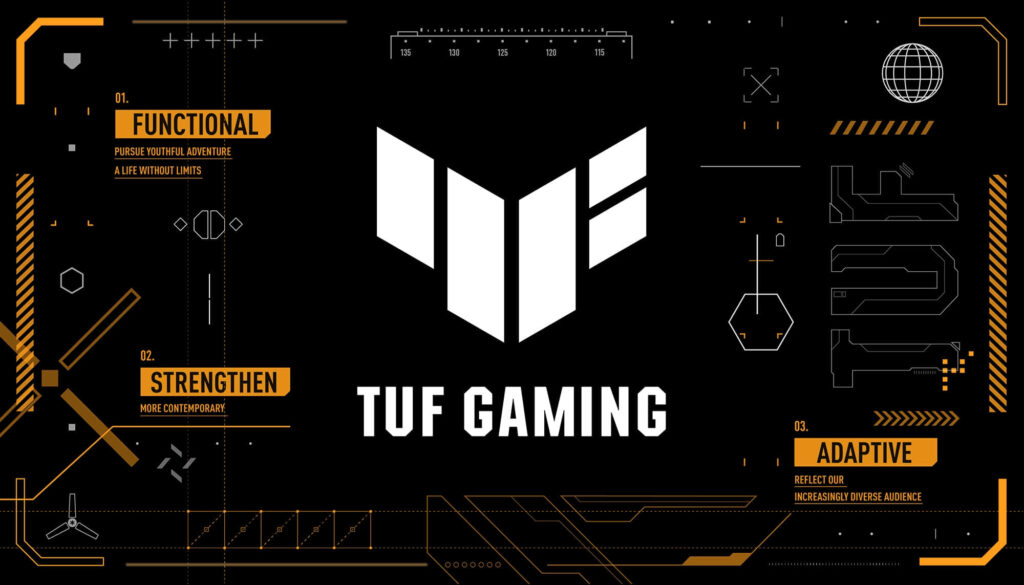 ASUS TUF Gaming wallpaper with bold logo futuristic design black background yellow accents