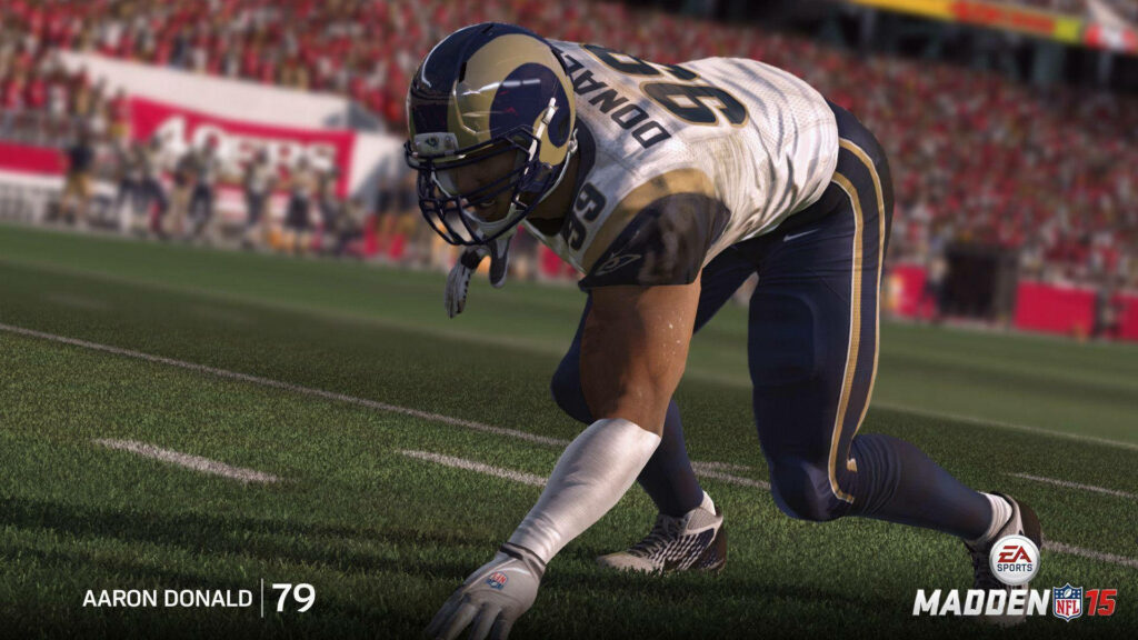 Aaron Donald Los Angeles Rams dynamic NFL action pose 4K Madden NFL 15 wallpaper background