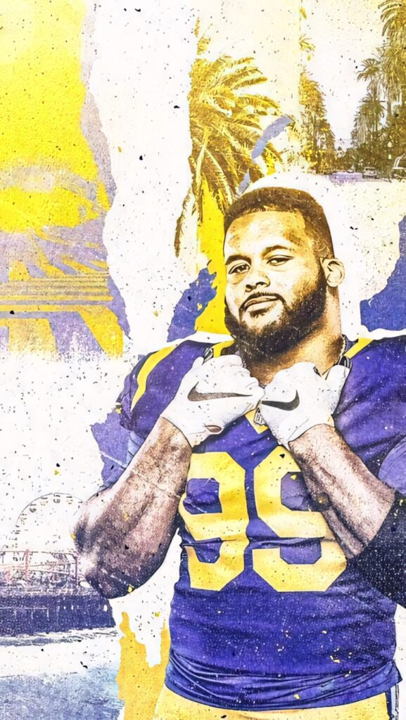 Aaron Donald Los Angeles Rams fanart wallpaper vibrant yellow blue dynamic football background