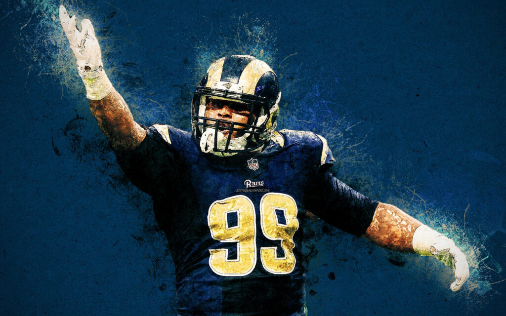 Aaron Donald Los Angeles Rams number 99 digital art wallpaper with dynamic blue background